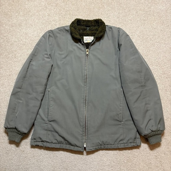Vtg 50s Field & Stream Deck Jacket Mens 40 Green Faux Fur Lined Military Bomber